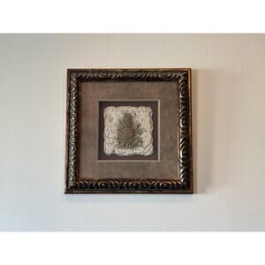 Framed CERAMIC 3D TILE Wall Picture of Pineapple 15”x15” USA